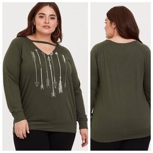Torrid Olive Arrow Graphic Sweatshirt